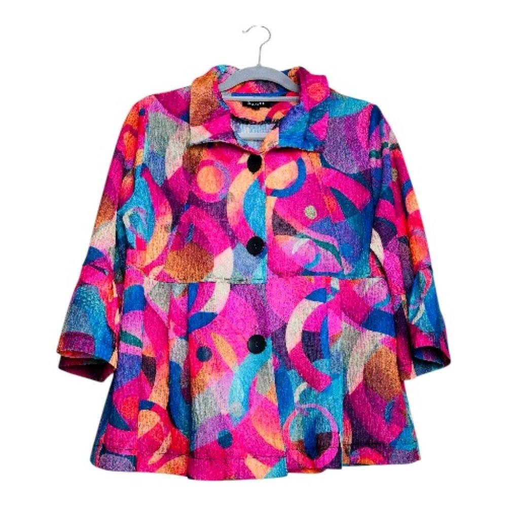 Damee Abstract Wearable Art Jacket –Sz M RARE Lagenlook
